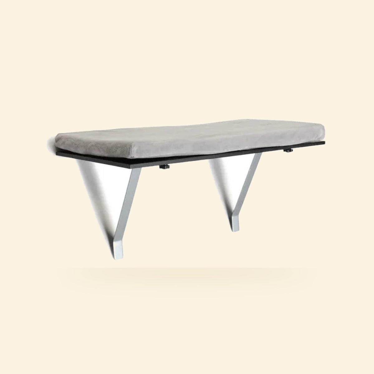 Grey cushioned window mounted cat perch with steel supports
