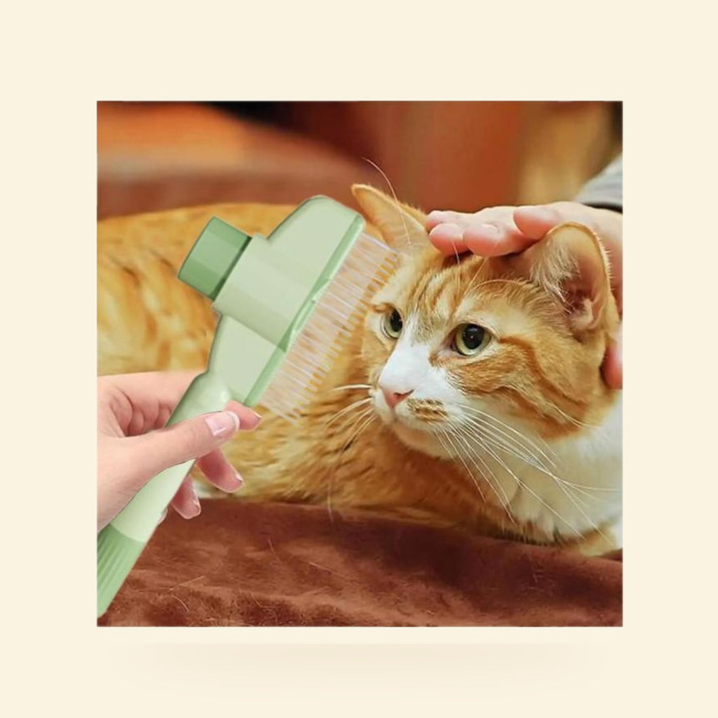 Hand brushing a ginger cat with a self-cleaning slicker brush