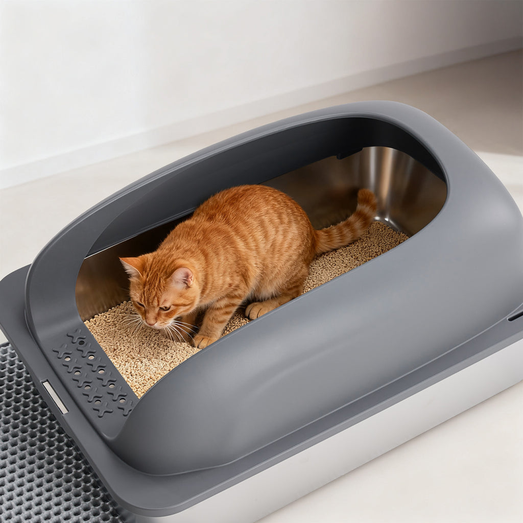 Stainless steel high-sided litter box, view 3