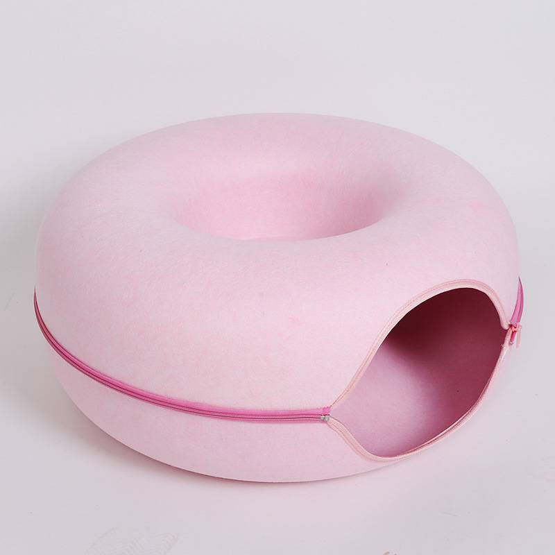 Pink Felt Donut Cat Tunnel Bed