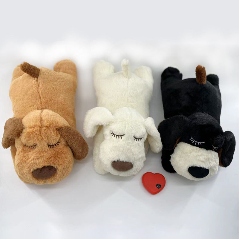 Heartbeat Calming Puppy Plush with a puppy resting beside it