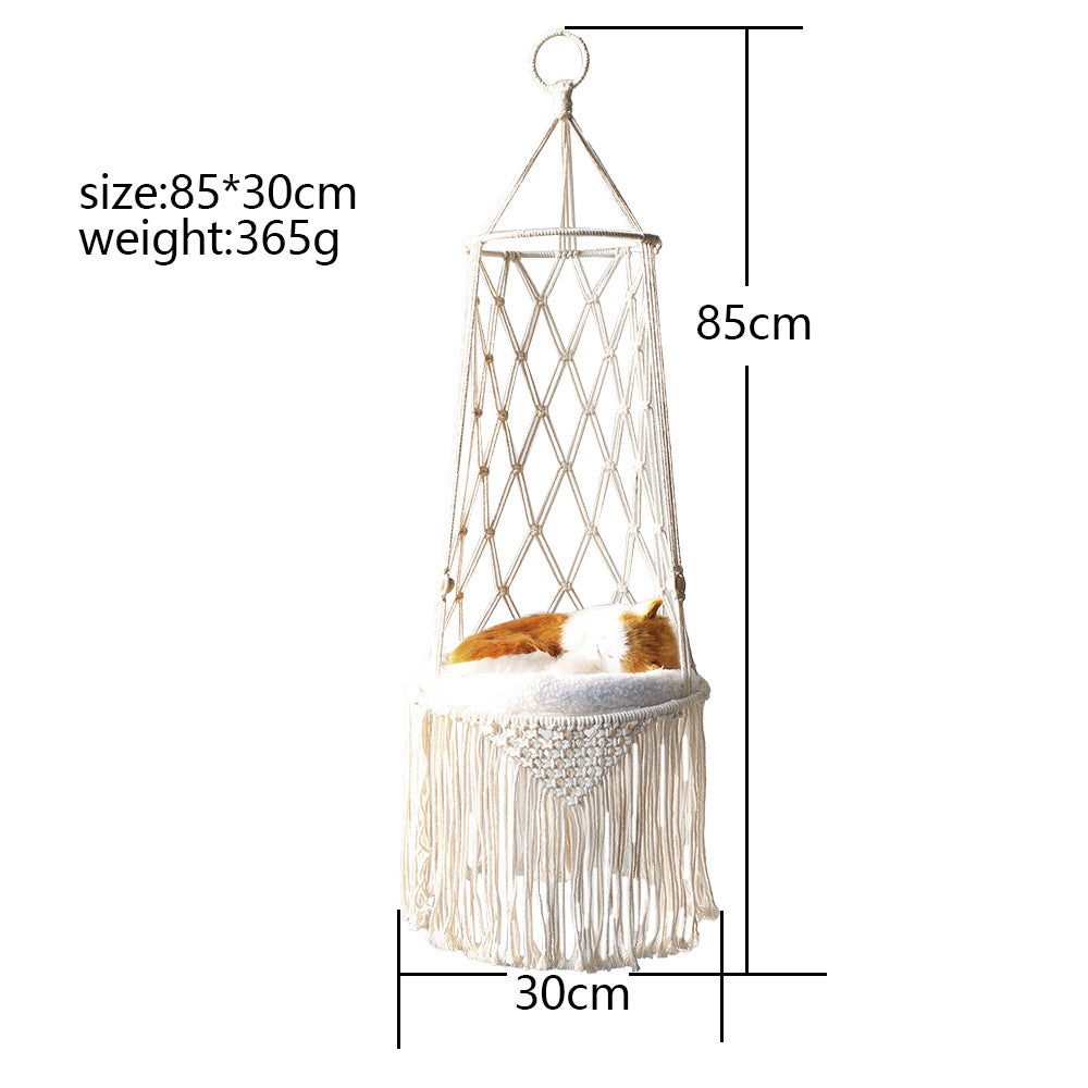 Macrame Hanging Cat Bed side view