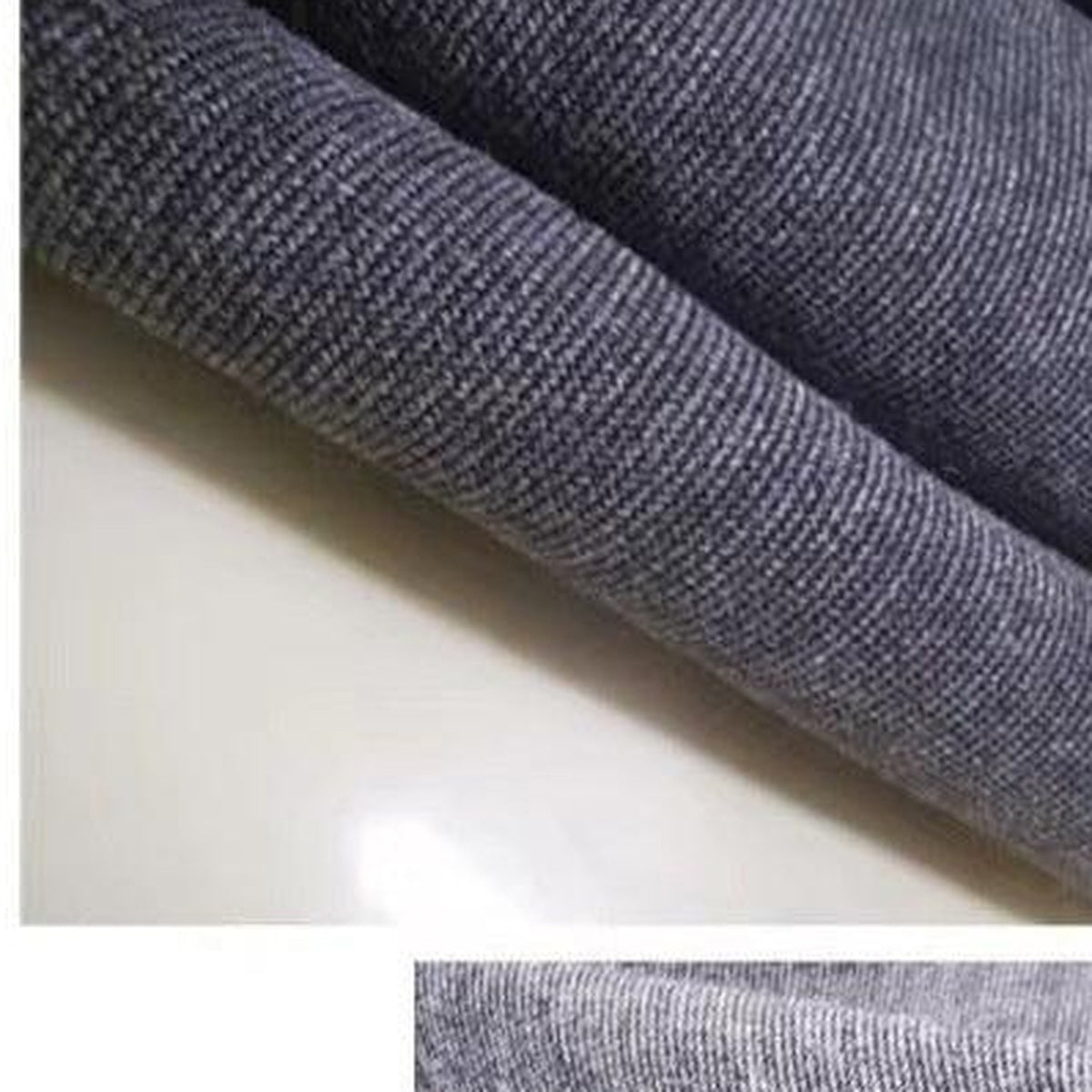 Close-up of the soft heather grey stretch fabric of the snug wrap vest