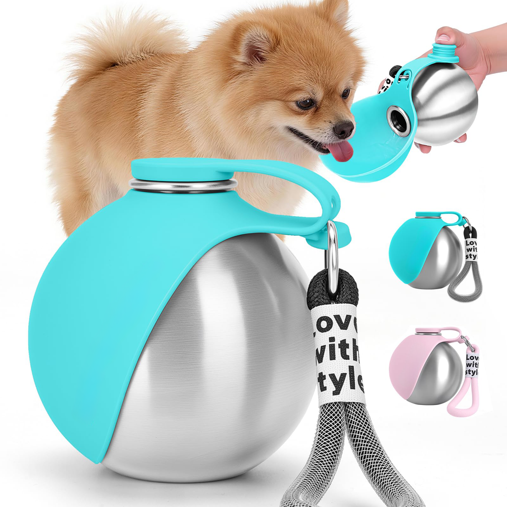 Walkies Steel Dog Water Bottle with pull-up silicone bowl
