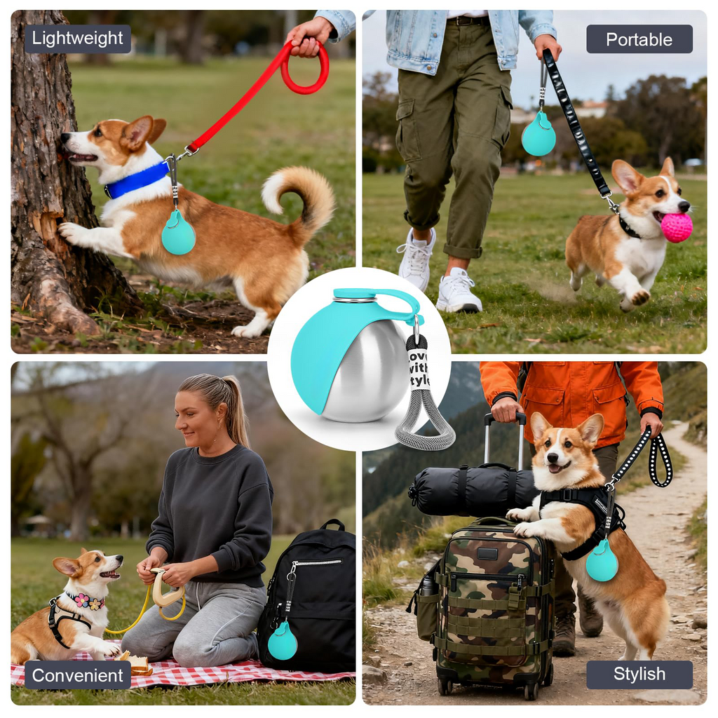 Walkies Steel Dog Water Bottle, stainless steel with silicone bowl, view 10