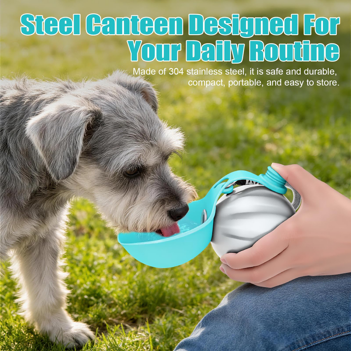 Walkies Steel Dog Water Bottle, stainless steel with silicone bowl, view 4