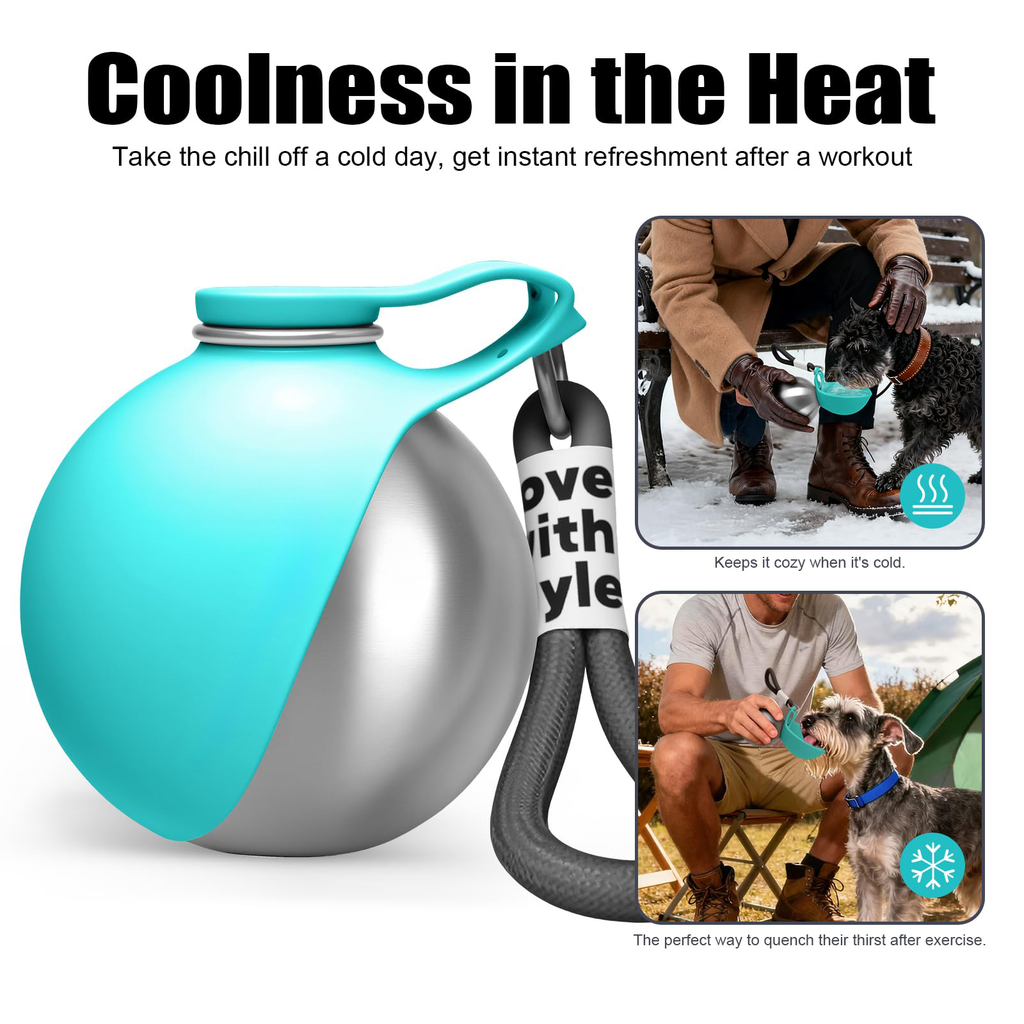 Walkies Steel Dog Water Bottle, stainless steel with silicone bowl, view 7
