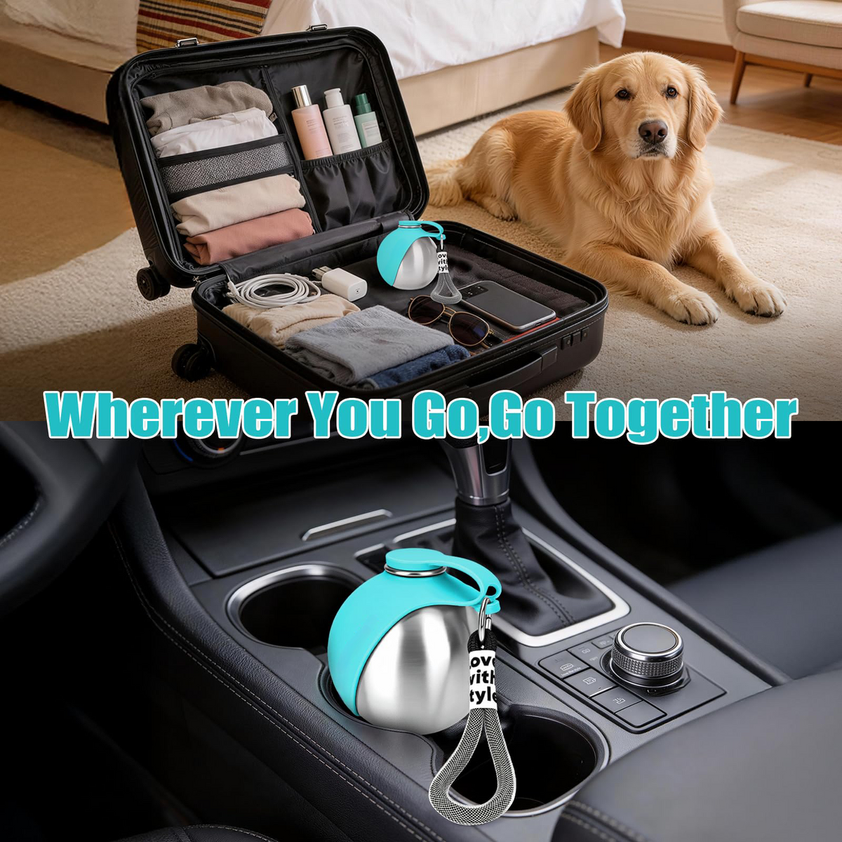 Walkies Steel Dog Water Bottle, stainless steel with silicone bowl, view 8